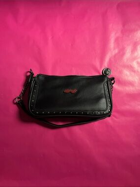 Black Studded Leather Ed Hardy Shoulder Bag
